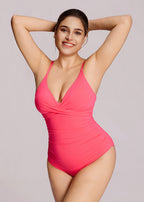 Sculpting Ruched Cross-Front One-Piece Swimsuit