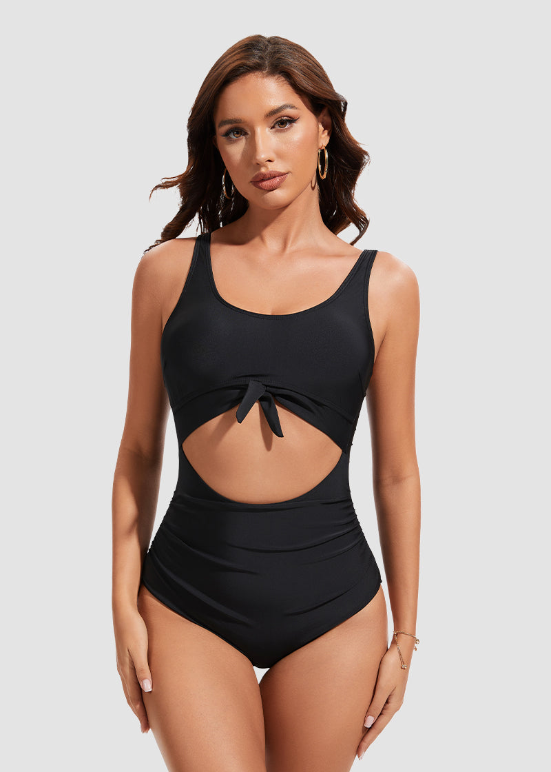 Ruched Tie-Knot Tummy Control One-Piece Swimsuit