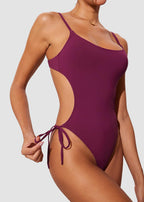 Scoop Neck Backless One Piece Swimsuit – Adjustable Straps, Fully Lined
