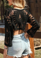 Women’s Floral Embroidery Sheer Beach Cover-Up