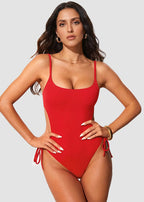 Scoop Neck Backless One Piece Swimsuit – Adjustable Straps, Fully Lined