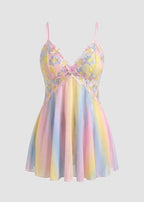 Plus Size Rainbow Ombre Sheer Babydoll Nightgown