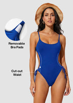 Scoop Neck Backless One Piece Swimsuit – Adjustable Straps, Fully Lined