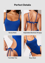 Scoop Neck Backless One Piece Swimsuit – Adjustable Straps, Fully Lined