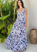 V Neck Lace Up Printed One Piece Swimsuit and Skirt