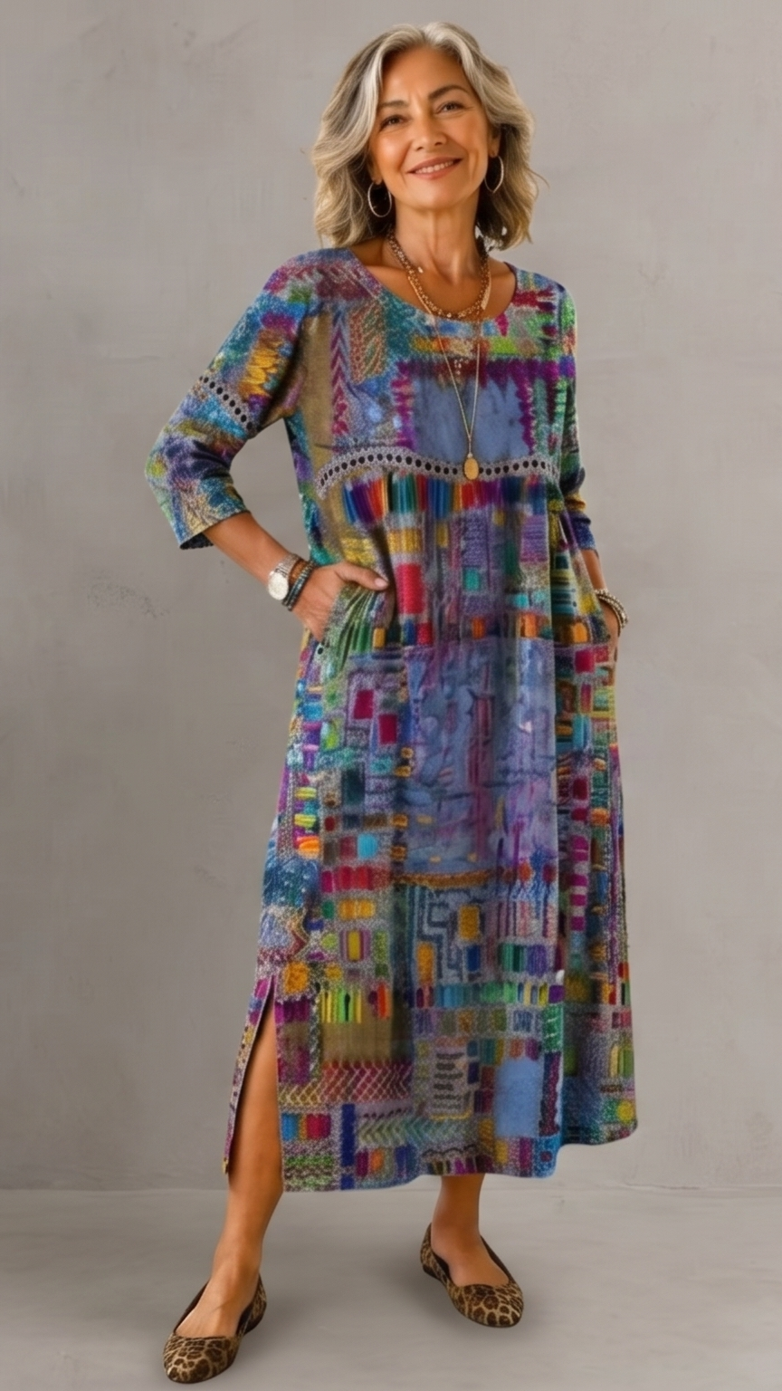 Beatrix | Patchwork Print Midi Dress