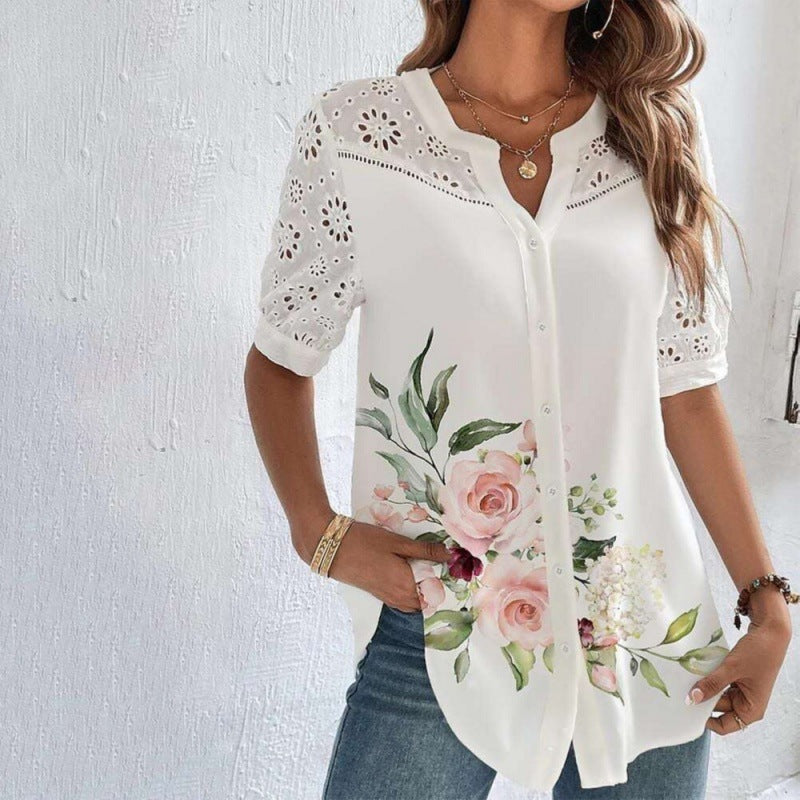 ANNELISE™ | Casual Lace Printed Blouse