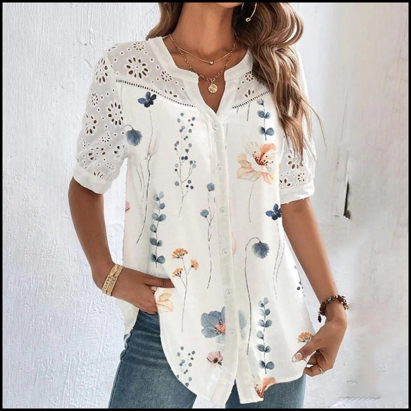 ANNELISE™ | Casual Lace Printed Blouse