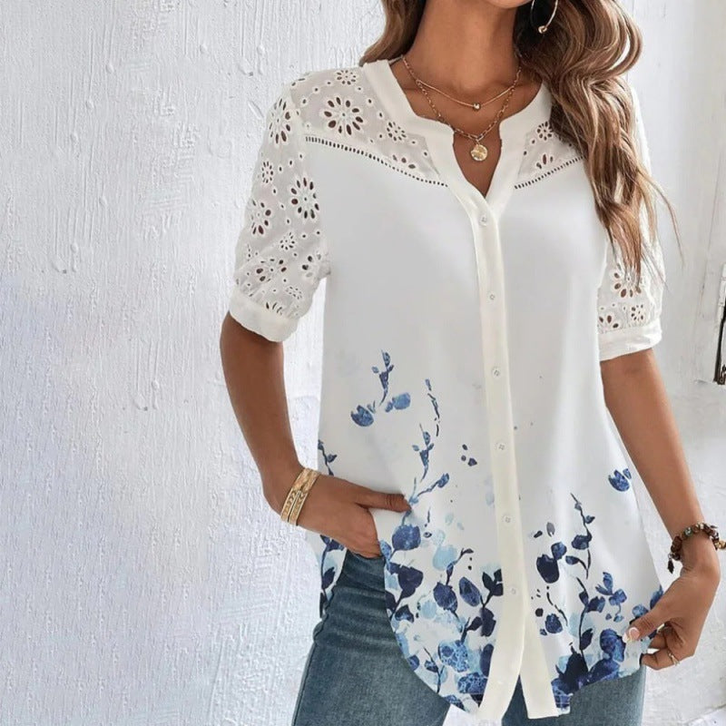 ANNELISE™ | Casual Lace Printed Blouse
