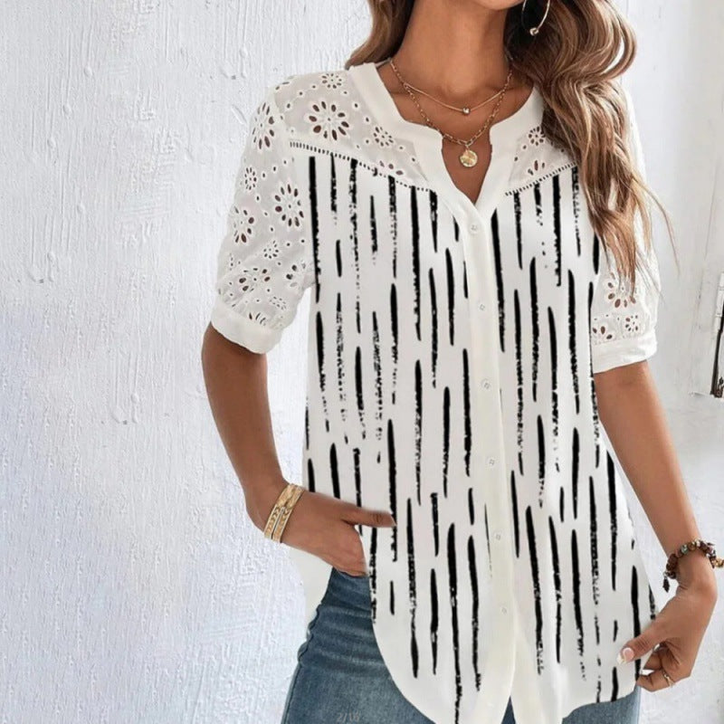 ANNELISE™ | Casual Lace Printed Blouse